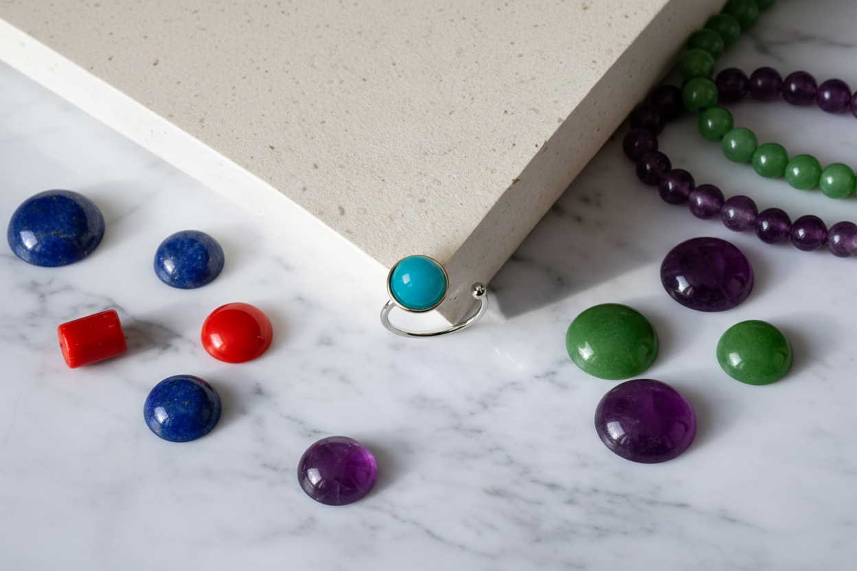 Pierścionek Petra z chalcedonem i kaboszony