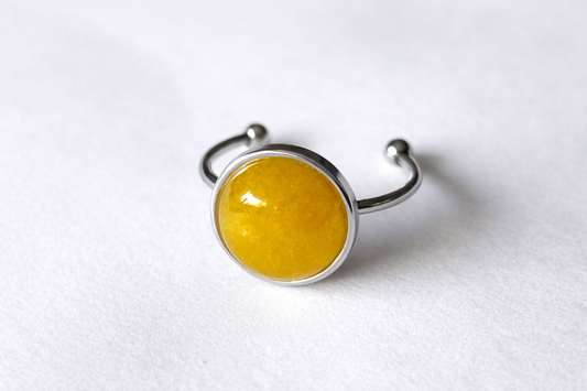 PIERŚCIONEK PETRA W KOLORZE SREBRNYM Z KAMIENIEM - ŻÓŁTY JADEIT